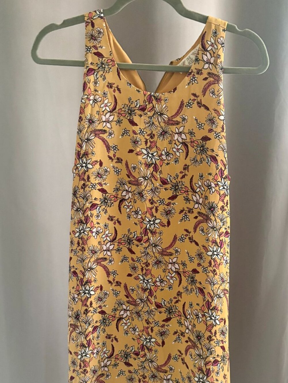 Pink Rose Size L Mustard Yellow Floral Sleeveless Shift Dress Exposed Zipper Poc